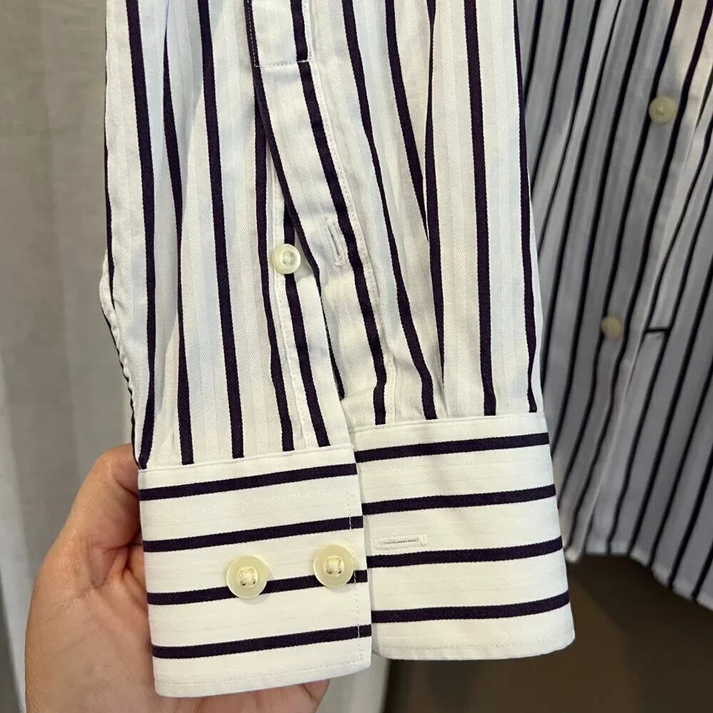 Men's Banana Republic Deep Purple/Plum striped Long Sleeve Button Down, Size XL